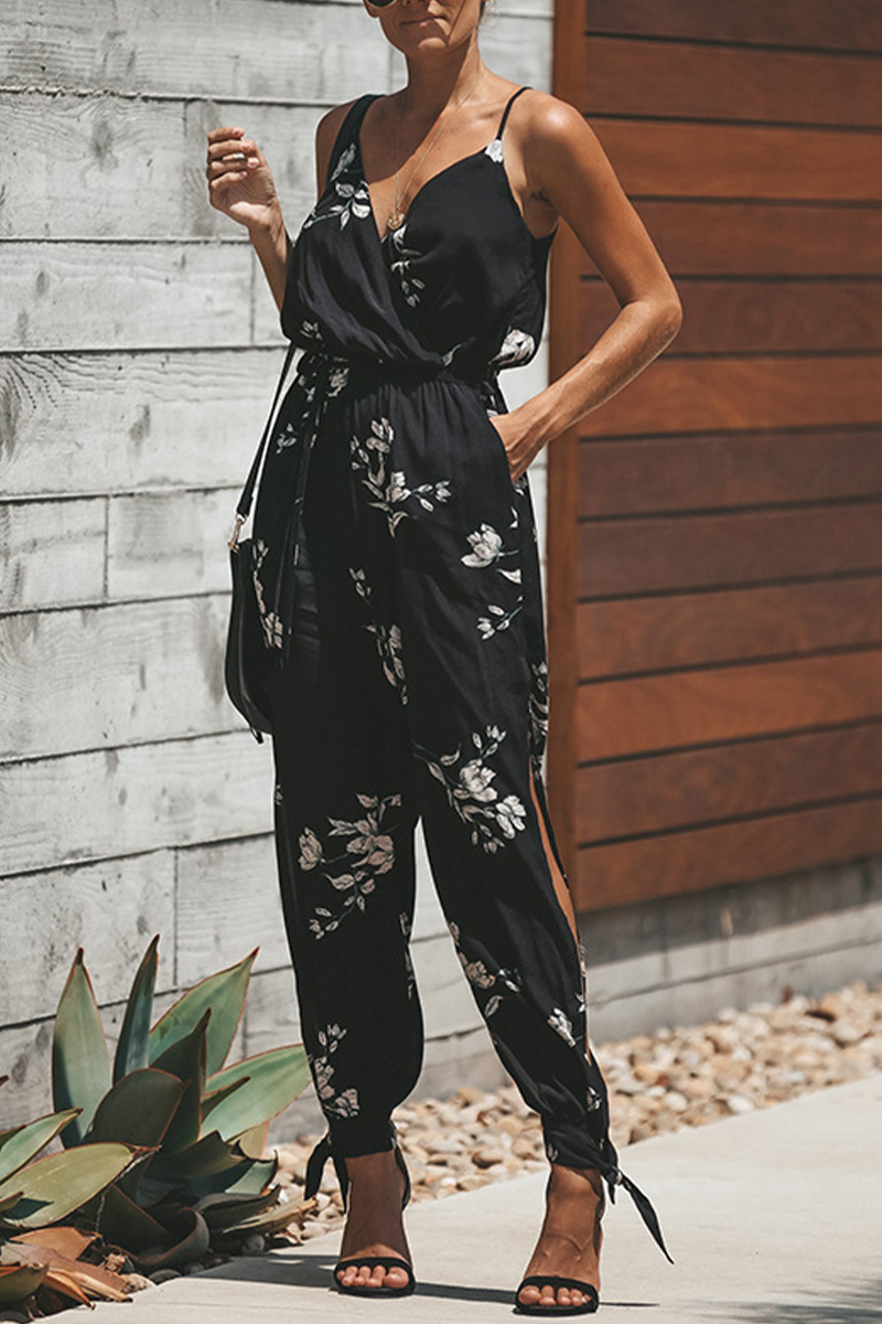 Casual Print Patchwork Spaghetti Strap Harlan Jumpsuits