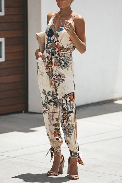 Casual Print Patchwork Spaghetti Strap Harlan Jumpsuits