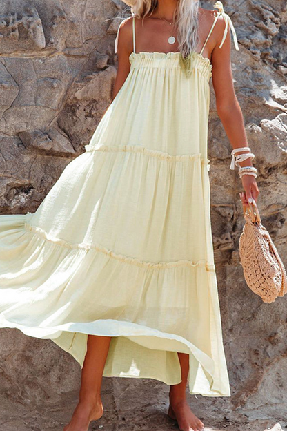 Casual Solid Patchwork Spaghetti Strap Cake Skirt Dresses