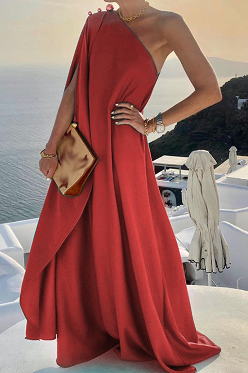 Casual Solid Patchwork One Shoulder Straight Dresses
