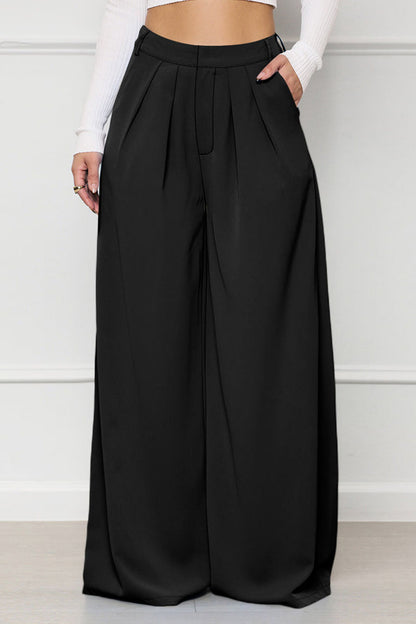 Casual Solid Patchwork High Waist Wide Leg Solid Color Bottoms