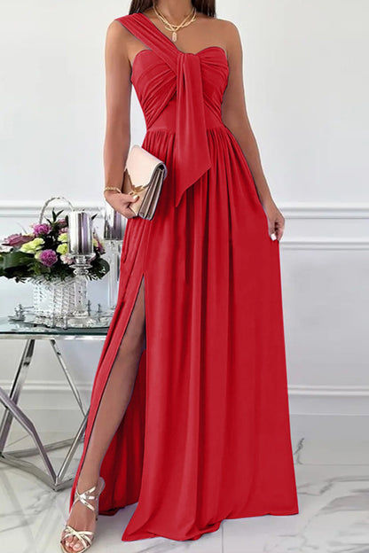 Elegant Formal Solid Asymmetrical Solid Color One Shoulder Irregular Dress Dresses