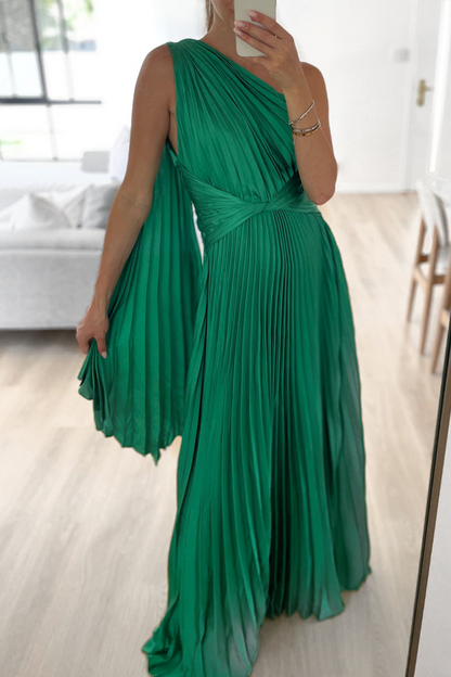 Sweet Elegant Solid Fold Oblique Collar A Line Dresses(3 Colors)