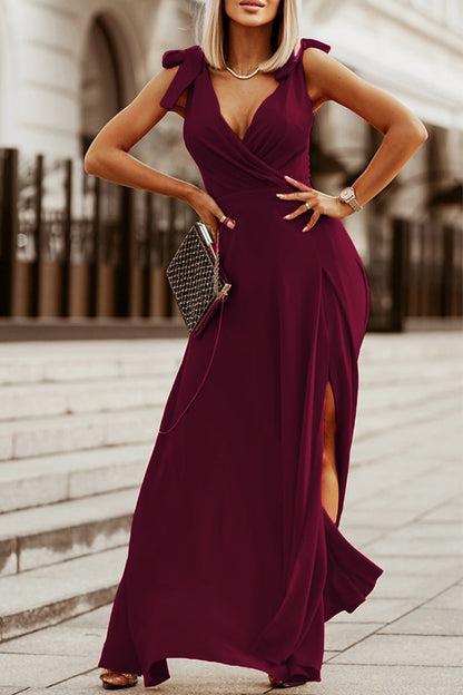 Celebrities Elegant Solid Slit V Neck Evening Dress Dresses