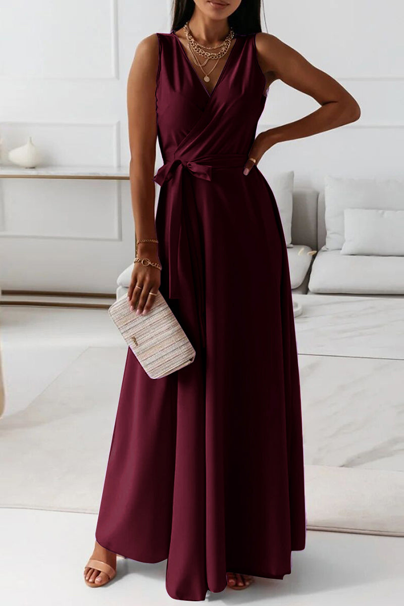 Celebrities Elegant Solid With Belt V Neck Evening Dress Dresses(3 Colors)