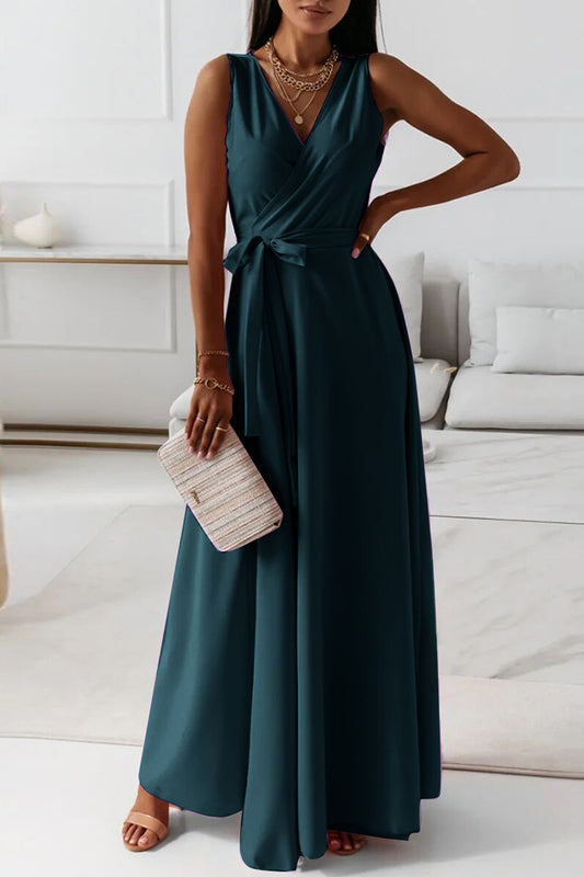 Celebrities Elegant Solid With Belt V Neck Evening Dress Dresses(3 Colors)