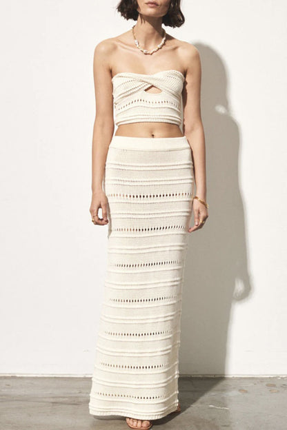 Vacation Solid Hollowed Out Strapless Sleeveless Two Pieces