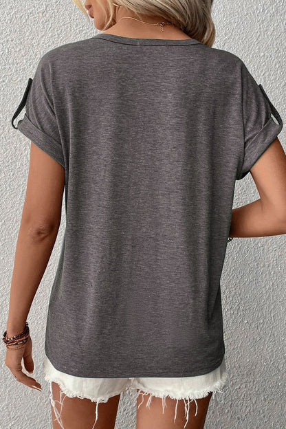 Casual Simplicity Solid Buttons V Neck T-Shirts(10 Colors)