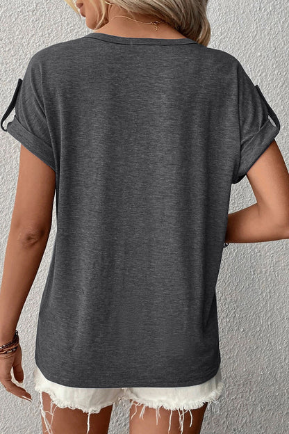 Casual Simplicity Solid Buttons V Neck T-Shirts(10 Colors)