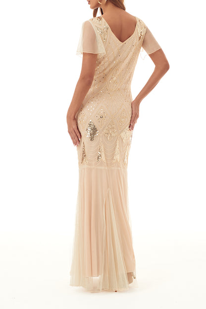 Elegant Formal Beading Zipper V Neck Evening Dress Dresses