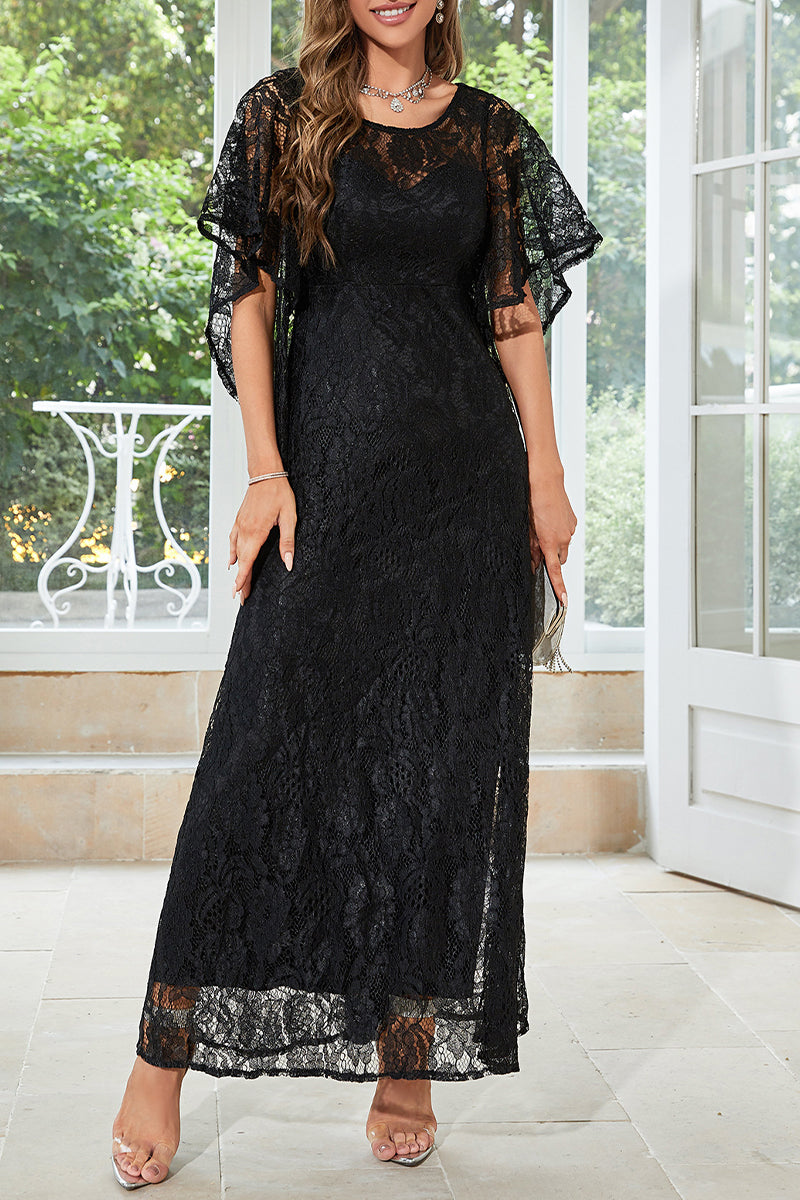 Sexy Celebrities Solid Lace Hollowed Out O Neck Evening Dress Dresses