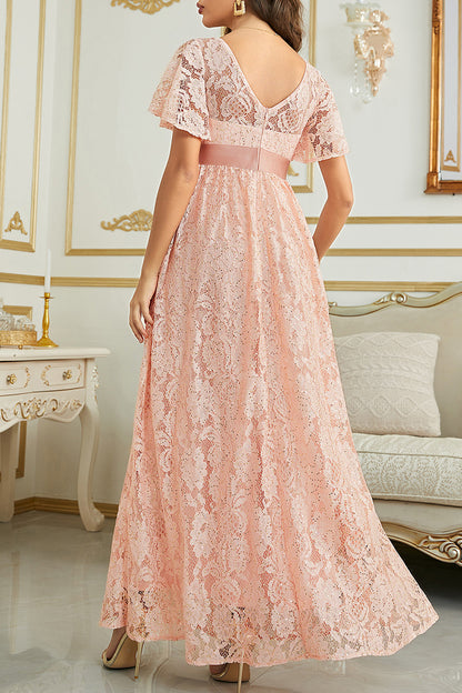 Elegant Formal Solid Hollowed Out V Neck Evening Dress Dresses