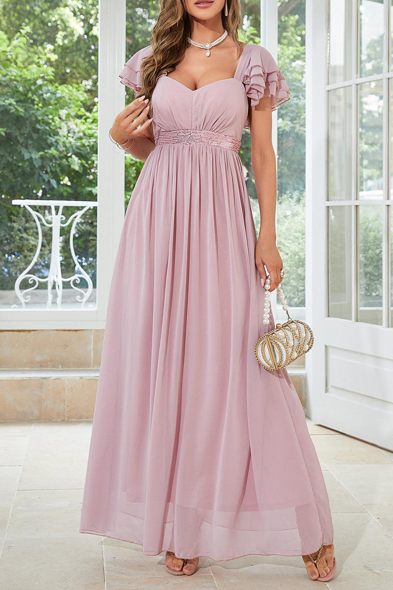 Sweet Elegant Solid Pearl V Neck Evening Dress Dresses