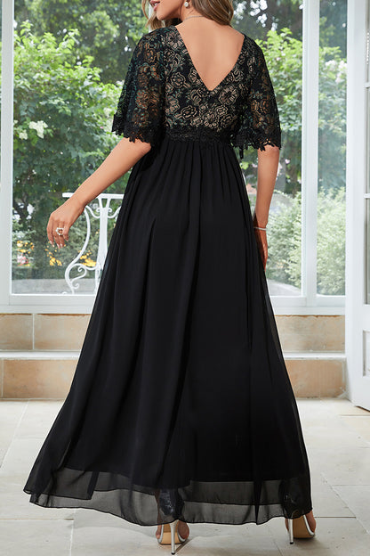 Elegant Formal Solid Lace V Neck Evening Dress Dresses