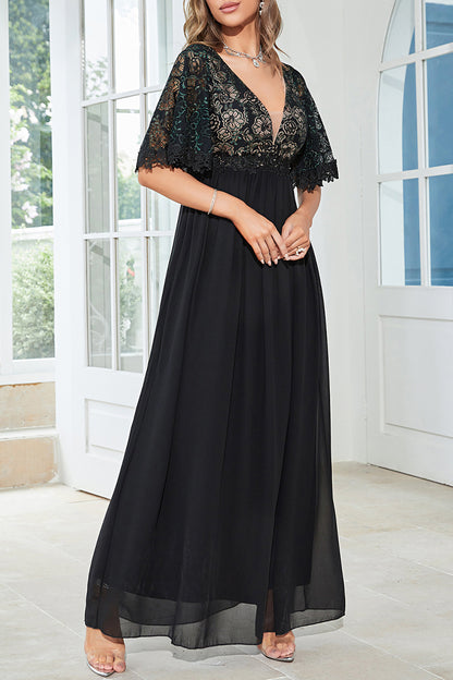 Elegant Formal Solid Lace V Neck Evening Dress Dresses