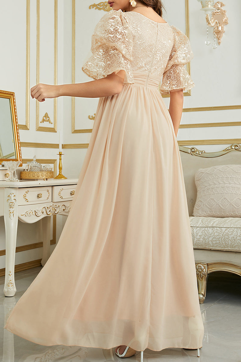 Celebrities Elegant Solid Lace V Neck Evening Dress Dresses(4 Colors)