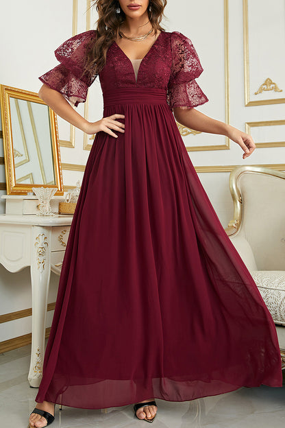 Celebrities Elegant Solid Lace V Neck Evening Dress Dresses(4 Colors)