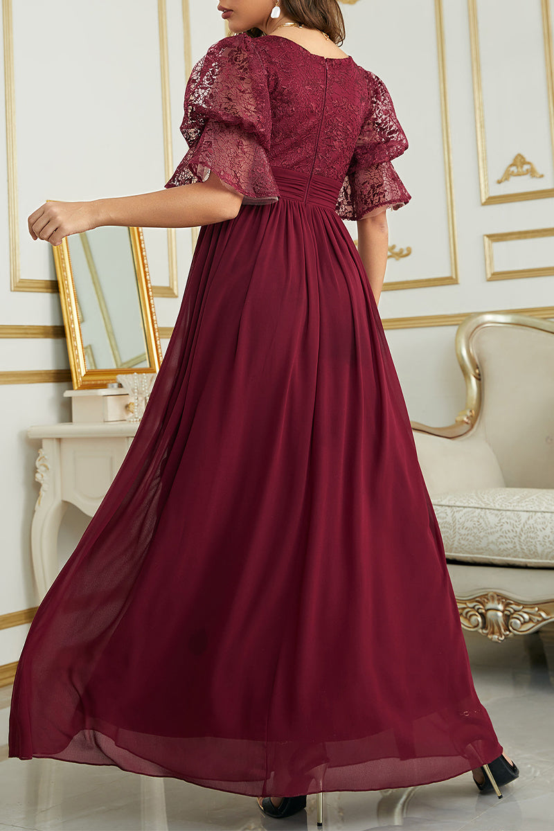 Celebrities Elegant Solid Lace V Neck Evening Dress Dresses