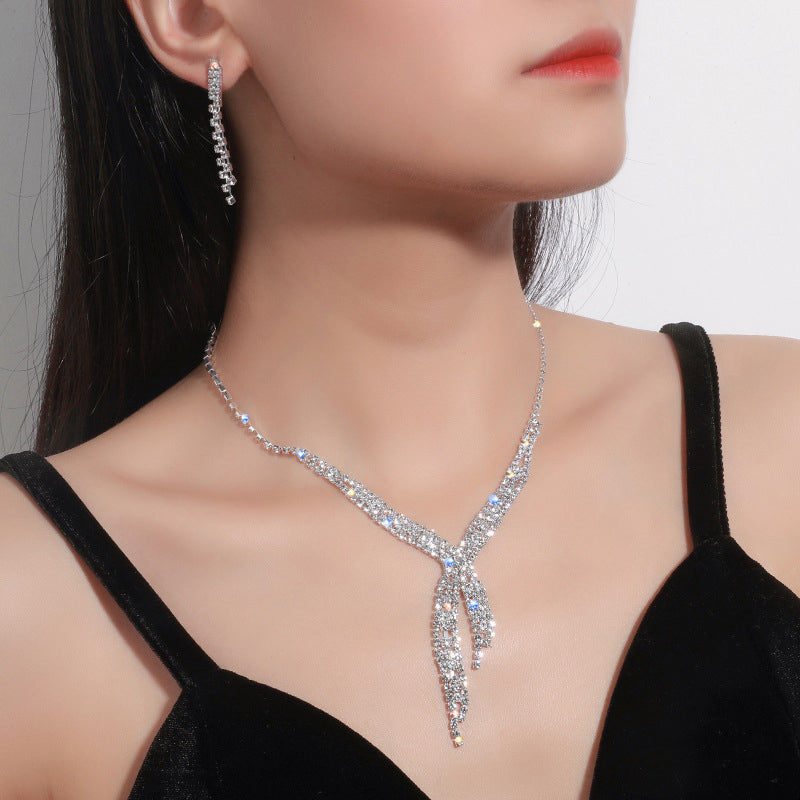 Elegant Formal Geometric Patchwork Rhinestone (With Necklaces & Earrings)