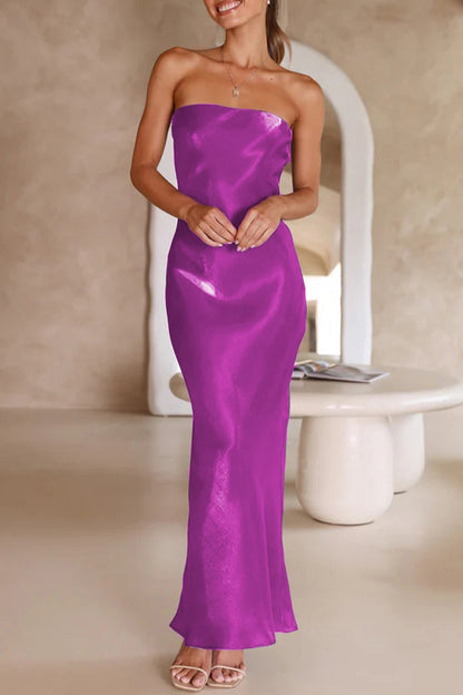 Celebrities Formal Solid Bright Silk Strapless Evening Dress Dresses