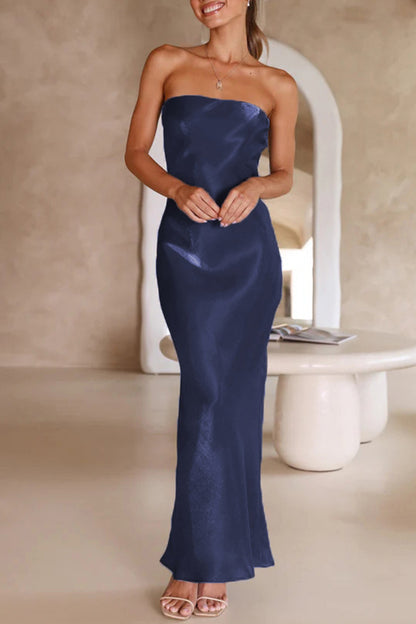 Celebrities Formal Solid Bright Silk Strapless Evening Dress Dresses
