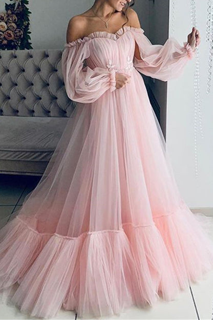 Elegant Formal Solid Patchwork Off the Shoulder Evening Dress Dresses