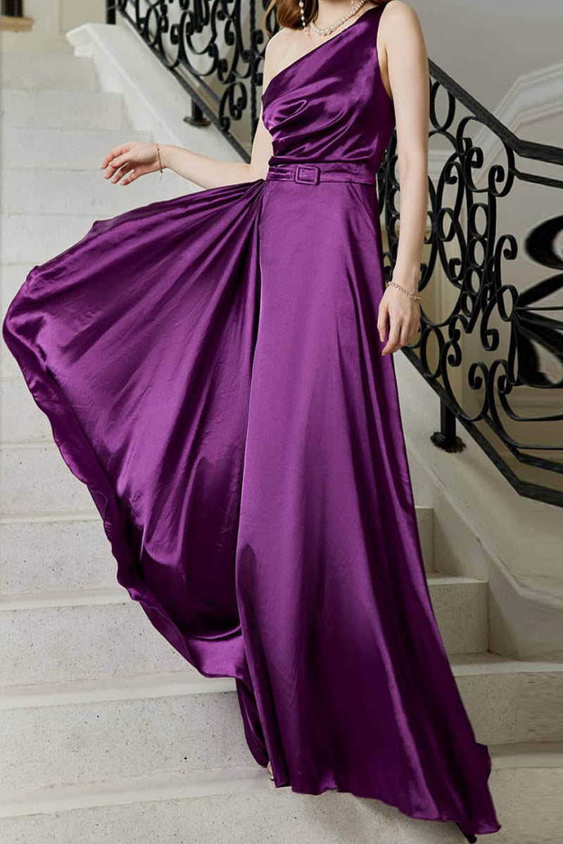 Elegant Solid Slit Oblique Collar Evening Dress Dresses
